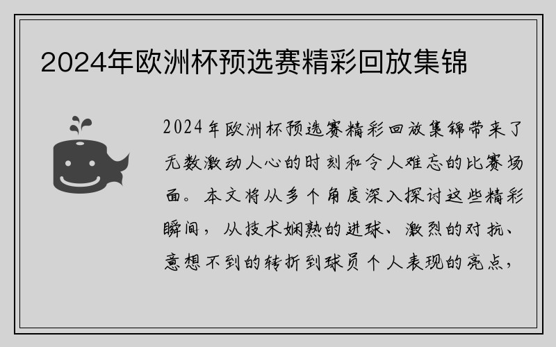 2024年欧洲杯预选赛精彩回放集锦
